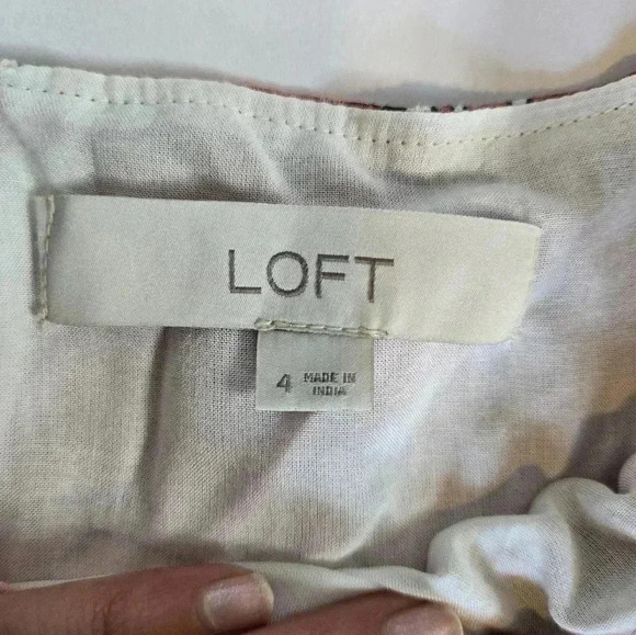 Ann Taylor Loft Coral Large Floral Poppy Square Neck Puff Sleeve Dress 4 - Picture 8 of 15